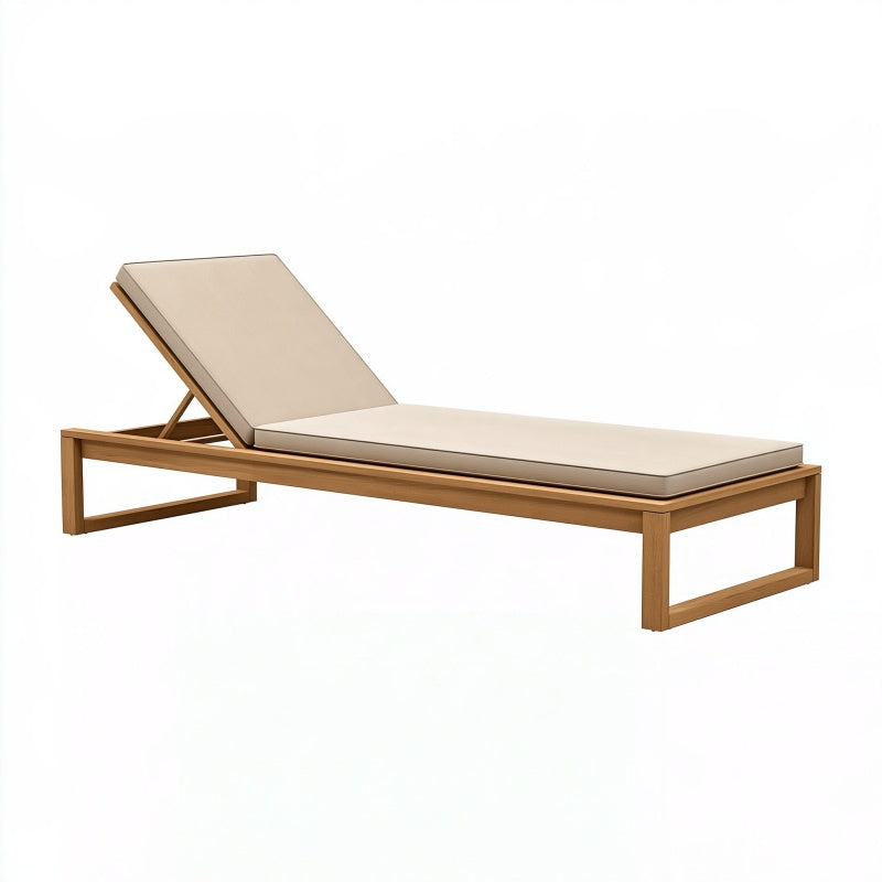 Lettino prendisole 200 x 70 cm in legno marrone con rivestimento beige reclinabile da esterno
