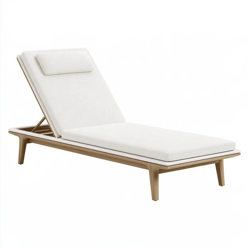 Lettino prendisole 200 x 70 cm in legno e tessuto bianco - schienale reclinabile da esterno