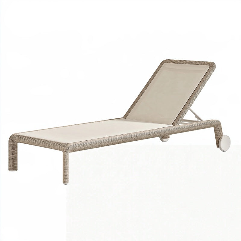 Lettino prendisole 200 x 70 cm in fibra sintetica beige e bianco - schienale reclinabile con ruote