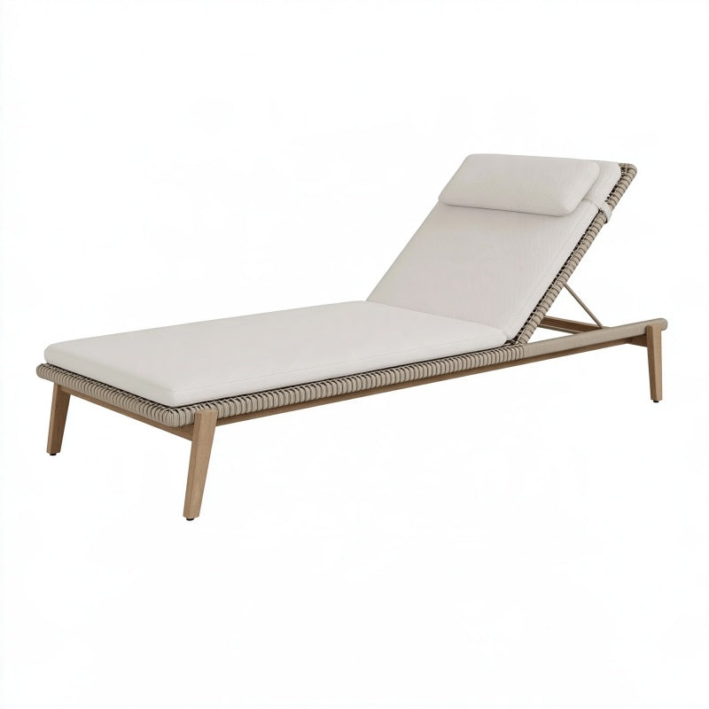 Lettino prendisole 200 x 70 cm in legno e corda beige con schienale regolabile