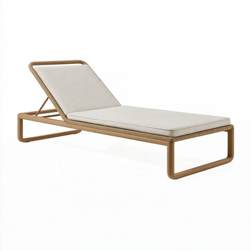 Lettino prendisole 200 x 70 cm in corda intrecciata beige con cuscino crema - schienale regolabile da esterno