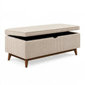 Panca contenitore 120 x 45 x 48 cm in tessuto a coste beige con gambe in legno stile moderno