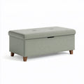 Panca contenitore 100 x 45 x 45 cm in tessuto verde salvia con gambe in legno - stile moderno