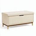 Panca contenitore 100 x 40 x 45 cm in tessuto beige con seduta imbottita e gambe dorate