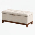 Panca contenitore 120 cm in tessuto beige con base in legno stile moderno
