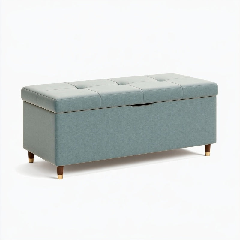 Panca contenitore 100 x 40 x 45 cm in tessuto azzurro con seduta imbottita stile moderno