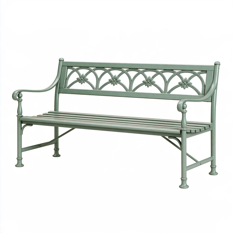 Panchina da giardino 120 x 60 x 90 cm in metallo verde salvia - stile classico con schienale decorativo