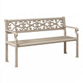 Panchina da giardino 122 x 61 x 88 cm in metallo beige stile classico con schienale decorativo