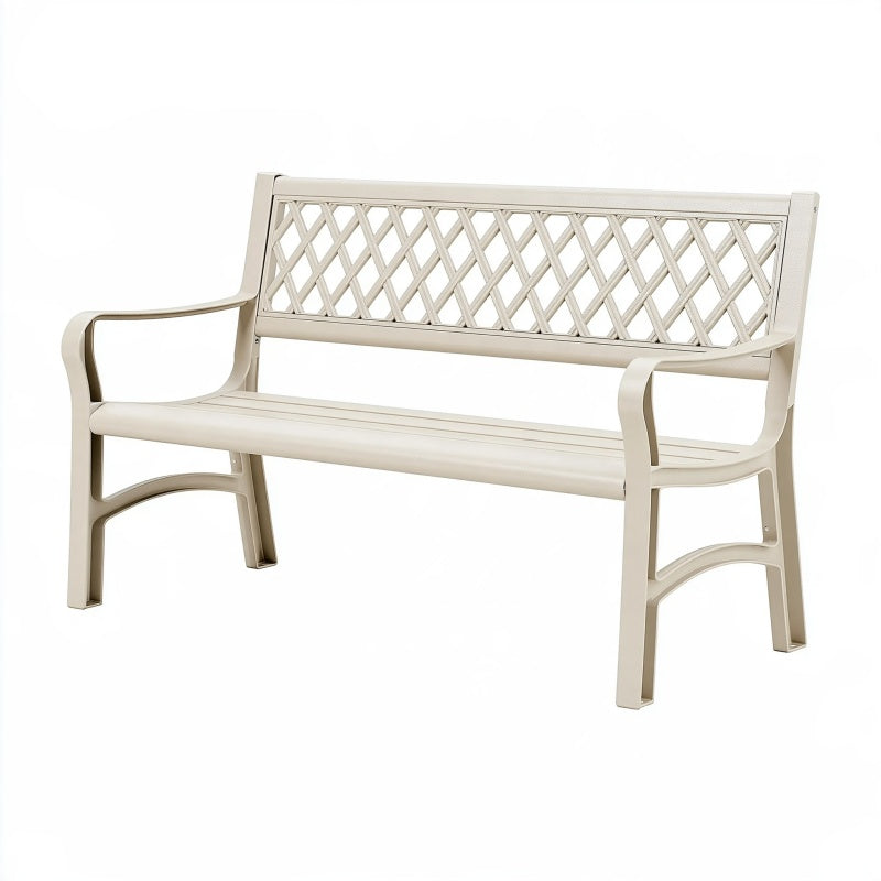 Panchina da giardino 145 cm in plastica avorio con schienale traforato