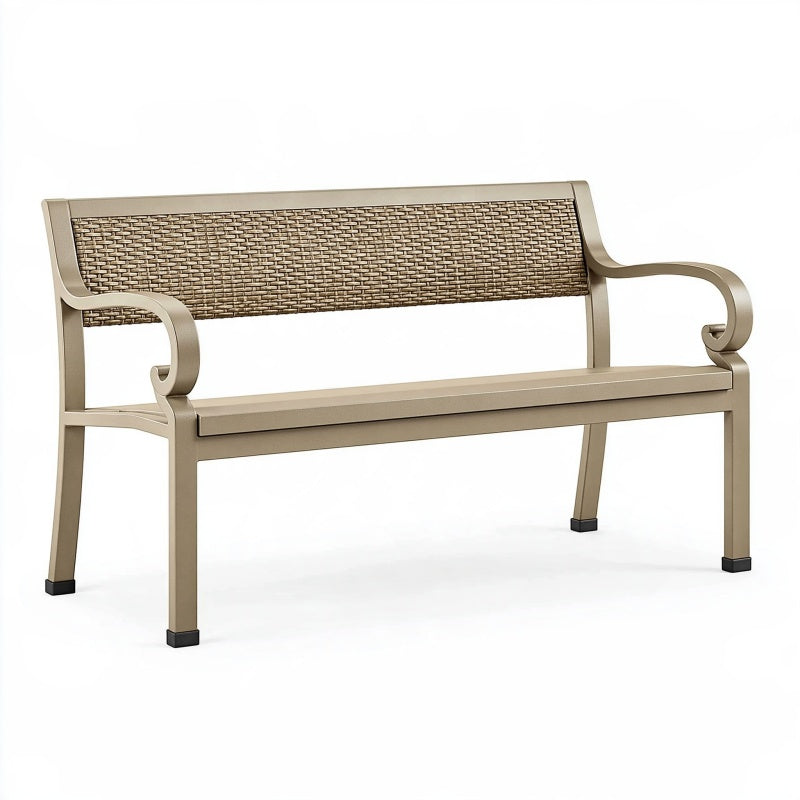 Panca da giardino 120 x 60 x 88 cm in metallo beige con schienale intrecciato stile classico