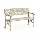 Panchina da giardino 122 cm in metallo beige con schienale decorato