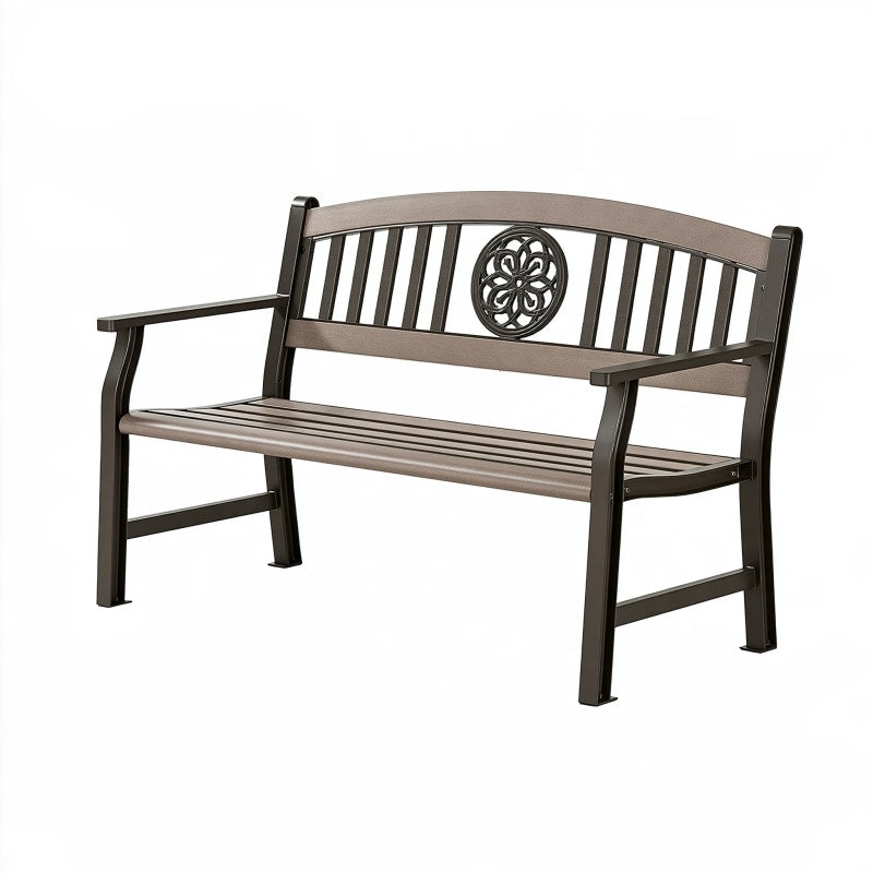 Panchina da giardino 120 cm in metallo marrone con braccioli - stile classico