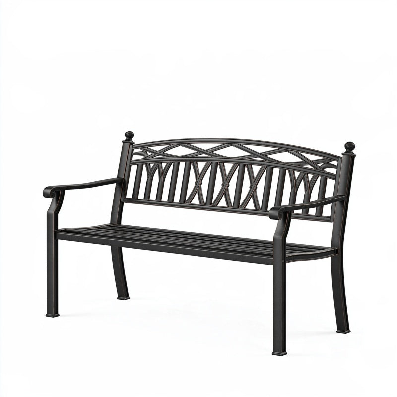 Panca da giardino 122 x 61 x 91 cm in metallo nero - seduta da esterno classica