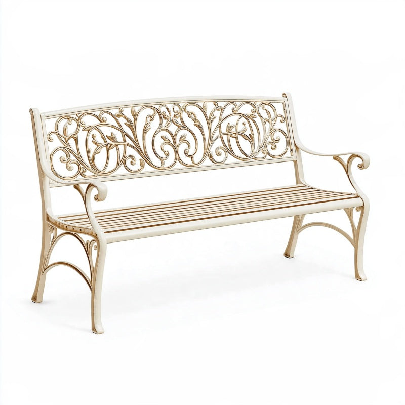 Panchina da giardino 150 cm in metallo bianco stile classico decorativo