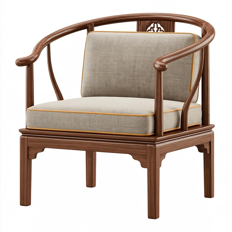 Poltrona 75 x 70 x 90 cm in legno marrone con tessuto beige - stile tradizionale per soggiorno