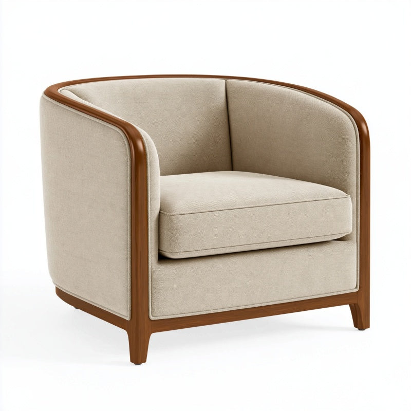 Poltrona 82 x 78 x 76 cm in tessuto beige e legno marrone - stile moderno
