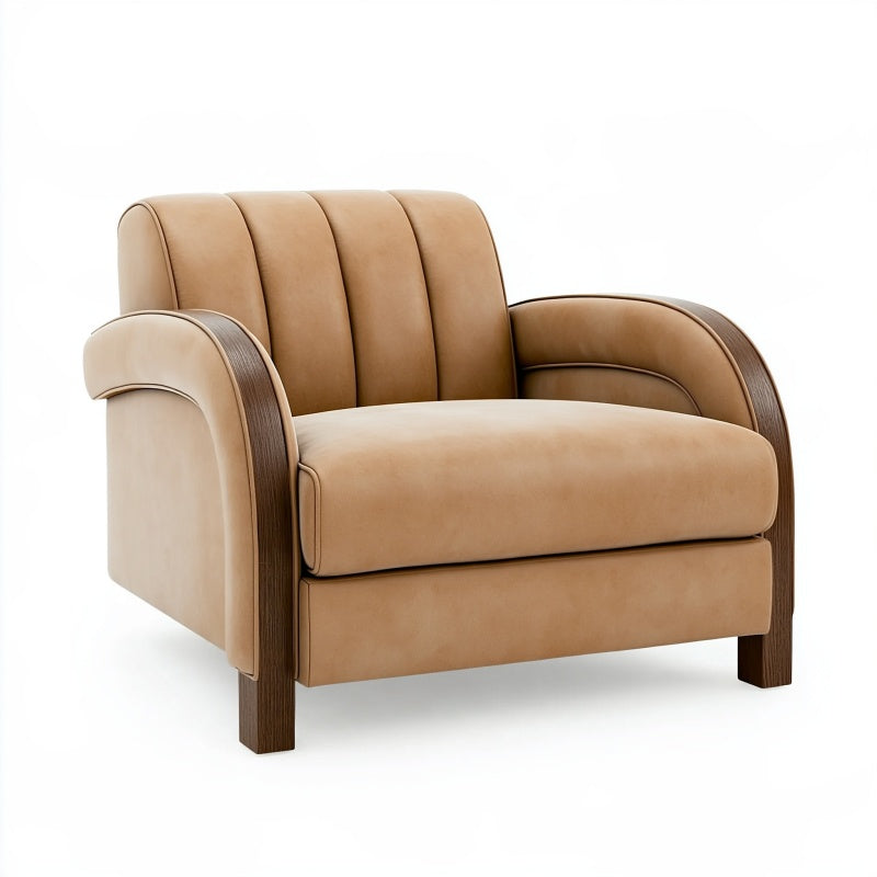 Poltrona 90 x 85 x 88 cm in tessuto beige con gambe in legno stile moderno