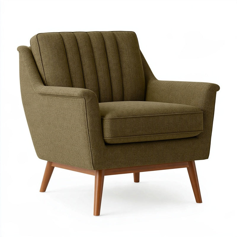 Poltrona 78 x 85 x 90 cm in tessuto verde oliva con gambe in legno stile moderno