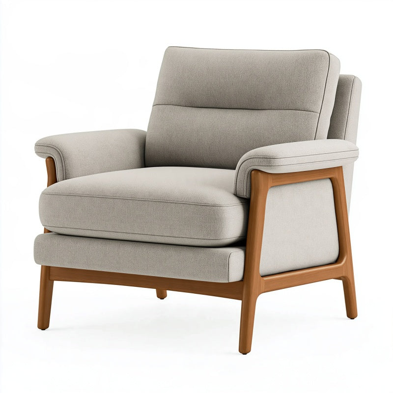 Poltrona 82 x 88 x 92 cm in tessuto grigio chiaro e legno - stile moderno