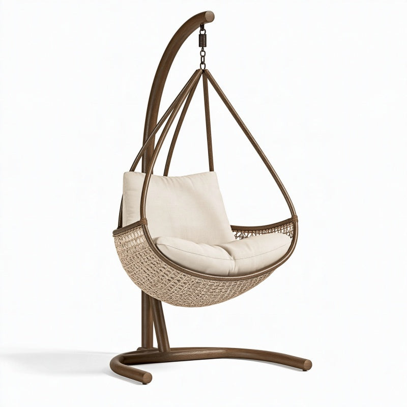 Poltrona sospesa 105 x 95 x 195 cm in metallo marrone e intreccio beige per esterno